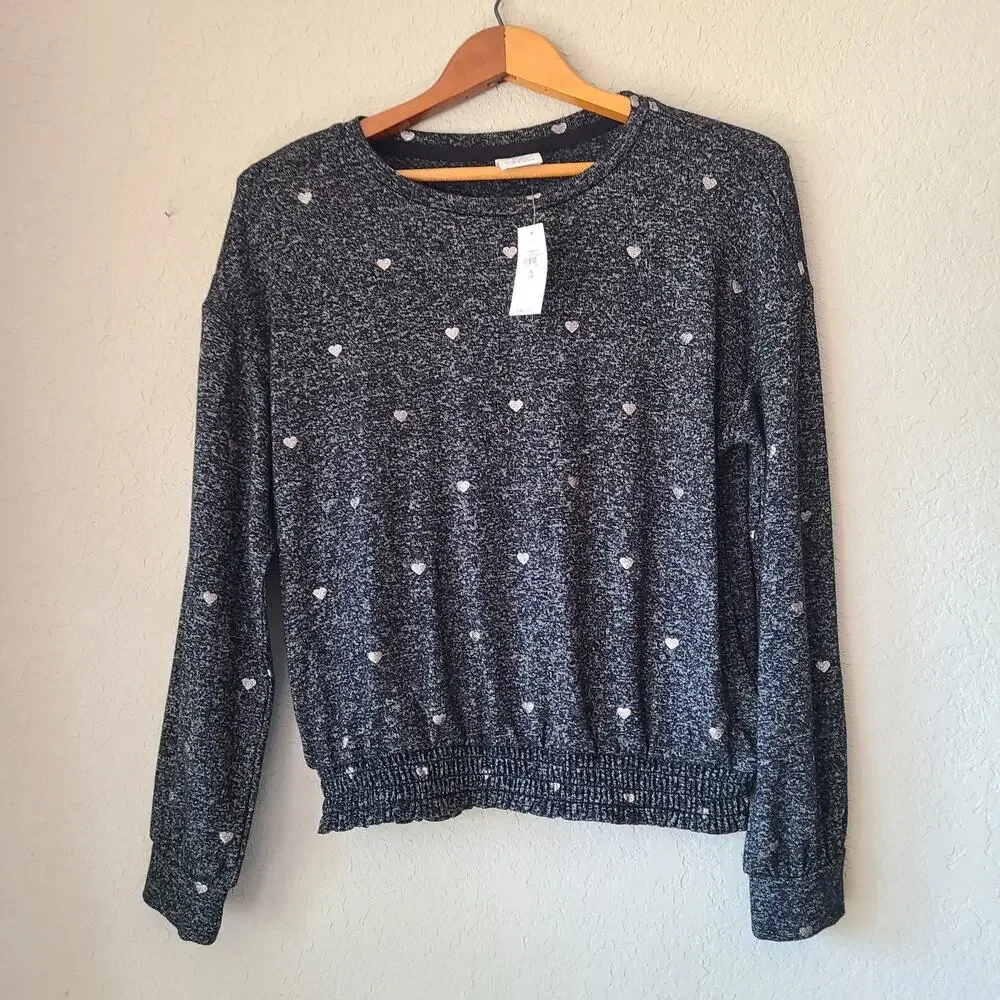 Gap‎ Kids Girls XL Black Silver Hearts Pullover Sweater Top New